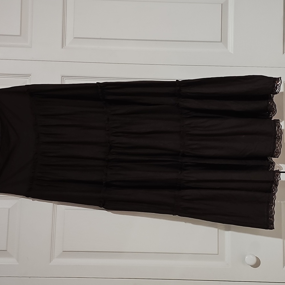 GNW Brown Tiered Maxi Skirt Lace Hem Size Small - Picture 4 of 4